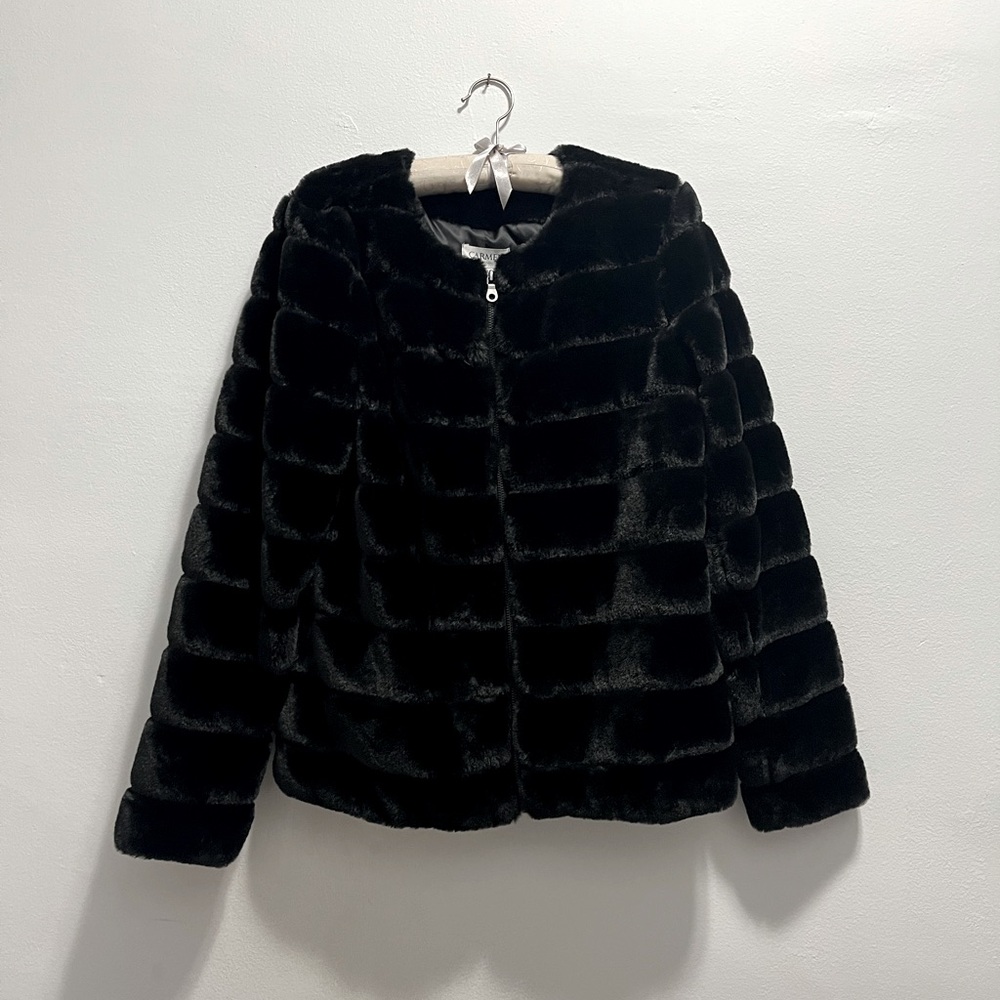 Black faux fur coat